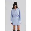 Malina Portea Wrapped Long Sleeve Shirt Dress In Blue