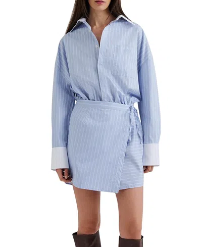Malina Portea Wrapped Long Sleeve Shirt Dress In Blue