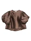 Malina Puff-sleeve Top In Brown