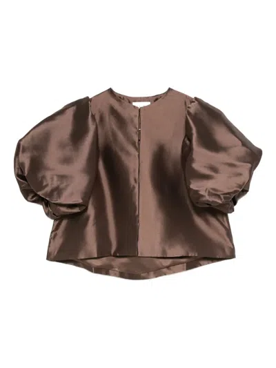 Malina Puff-sleeve Top In Brown
