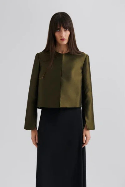 Malina Ruthie Cropped Long Sleeve Blouse In Green