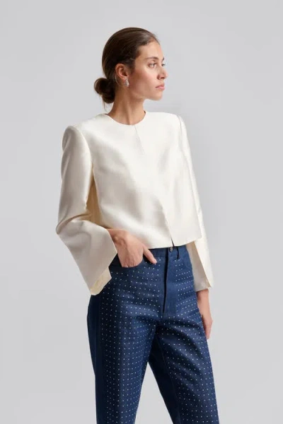 Malina Ruthie Cropped Long Sleeve Blouse In White