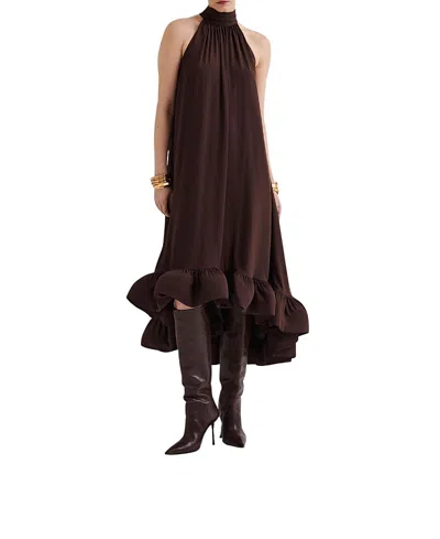 Malina Womens Chocolate Sabrina Halter-neck Ruffled Woven Midi Dress In Brown