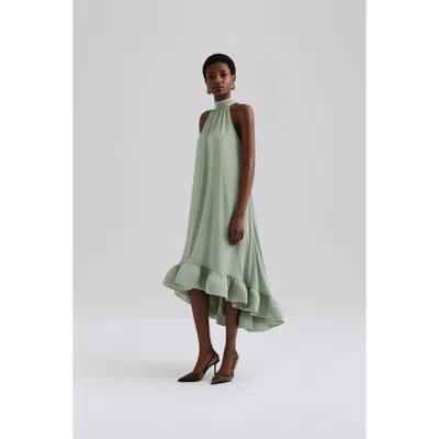MALINA MALINA SABRINA HALTERNECK RUFFLED MAXI DRESS