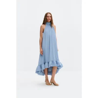 Malina Sabrina Halterneck Ruffled Midi Dress In Gray