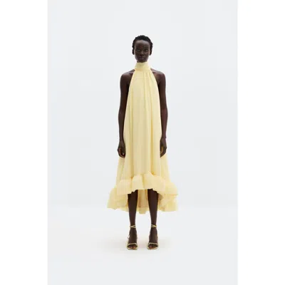 Malina Sabrina Halterneck Ruffled Midi Dress In Yellow