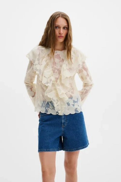 Malina Sansa Ruffled Lace Blouse In White