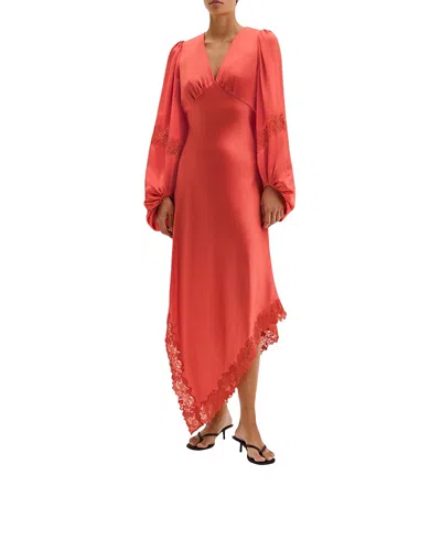 Malina Seema Asymmetric Lace Hem Maxi Dress In Red