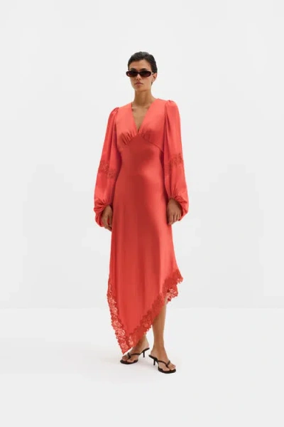 Malina Seema Asymmetric Lace Hem Maxi Dress In Red