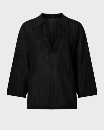 Malina Skjorta Imene Pointelle Knitted Polo In Black