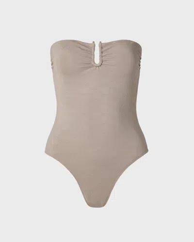 Malina Signature Gold Embellished Bandeau Swimsuit In Gray
