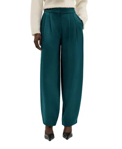 Malina Smilla Barrel Leg Satin Trousers In Green