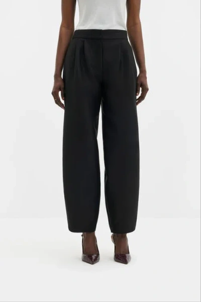 Malina Smilla Barrel Leg Wool-silk Trousers In Black