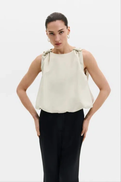 Malina Valentina Knotted Shoulder Satin Top In Pearl