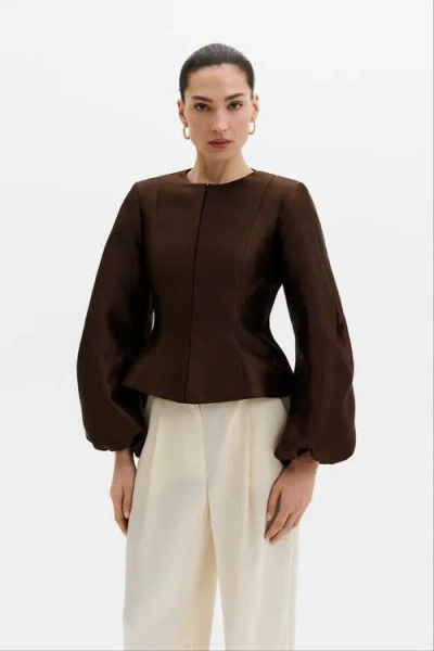 Malina Vendela Balloon Sleeve Blouse In Dark Brown