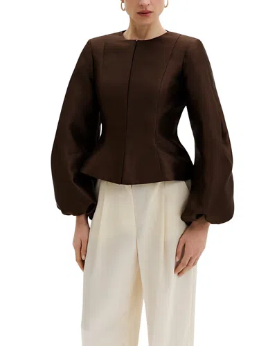 Malina Vendela Balloon Sleeve Blouse In Dark Brown
