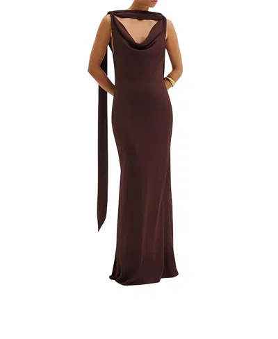 Malina Vida Cowl Neck Scarf Maxi Dress In Brown