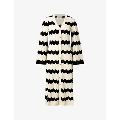 Malina Womens Black Stripe Isobel V-neck Knitted Midi Dress
