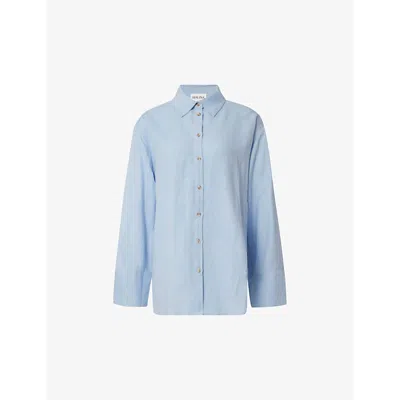 Malina Womens Pastel Blue Plum Relaxed-fit Linen-blend Shirt