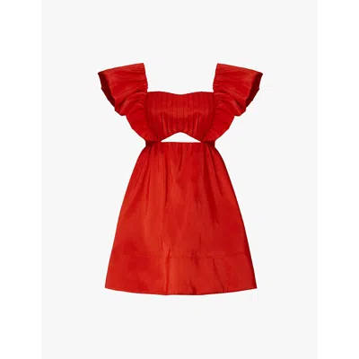 Malina Womens Summer Red Bree Frill-sleeved Woven Mini Dress