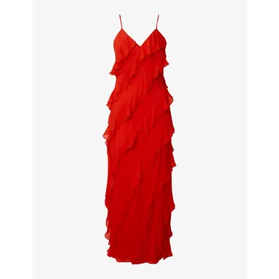 Malina Womens Summer Red Cecily Ruffled Woven Maxi Dress