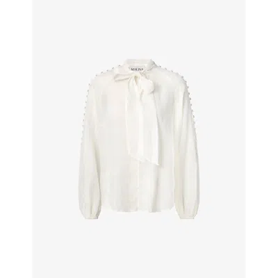 Malina Womens White Cora Tie-neck Ramie Blouse