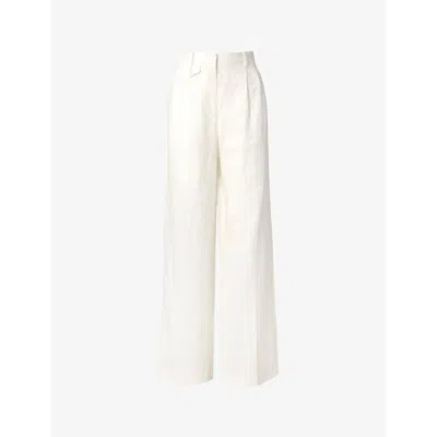 Malina Womens White Mya Straight-leg High-rise Linen Trousers