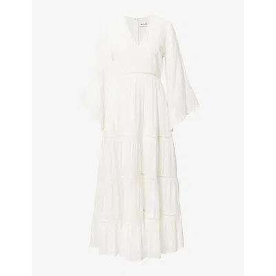 Malina Womens White Vanessa V-neck Cotton Maxi Dress