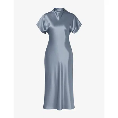 Malina Womens Alivia Cowl-neck Satin Midi Dress Steel Blue
