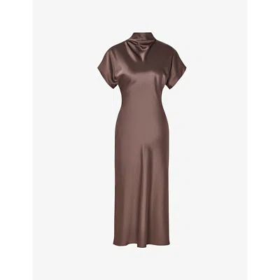 Malina Womens  Alivia Short-sleeve Satin Midi Dress In Chocolate