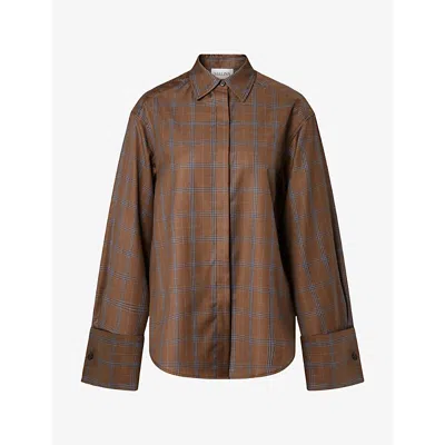 Malina Womens Allison Checked Wool-blend Shirt Camel Checks