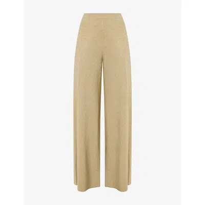 Malina Womens Ammie Straight-leg High-rise Metallic-knit Trousers Pale Gold