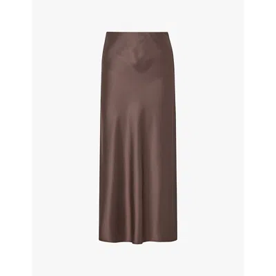 Malina Womens  Aubree High-rise Satin Midi Skirt In Chocolate