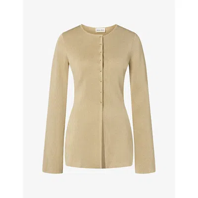 Malina Womens Azra Slim-fit Metallic-knit Cardigan Pale Gold Xs