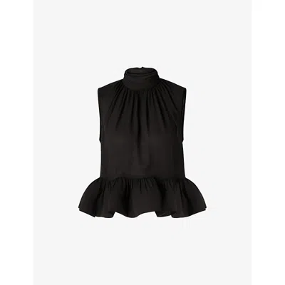 Malina Womens  Lune Halterneck Frilled-trim Woven Blouse In Black