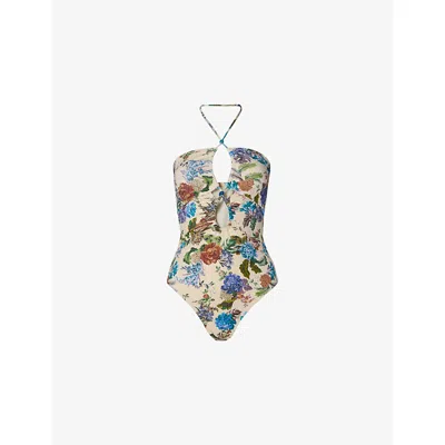 Malina Womens Idalia Halterneck Cut-out Swimsuit Botanic Florals