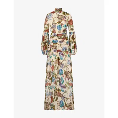 Malina Womens Botanic Florals Thalia Draped-waist Woven Maxi Dress