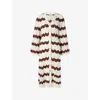 Malina Womens Isobel V-neck Wide-sleeve Striped Knitted Midi Dress Brown Stripe Xxs
