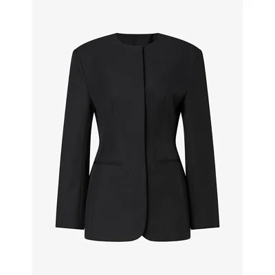 Malina Womens Carol Collarless Wool And Silk Blazer Black