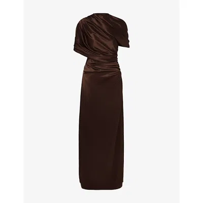 Malina Womens Cassia Cape-detail Satin Maxi Dress Dark Brown
