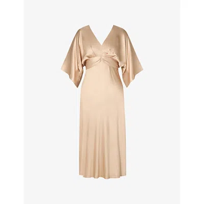 Malina Womens Champagne Juno V-neck Satin Midi Dress