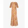 Malina Womens Champagne Peony Ida Frill-sleeve Silk-blend Maxi Dress In Champagne Peony