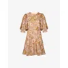 Malina Womens Champagne Peony Ida Frill-sleeve Silk-blend Mini Dress In Champagne Peony