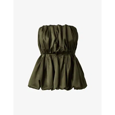 Malina Womens Charlize Pleated-front Sleeveless Satin Balloon Blouse Olive