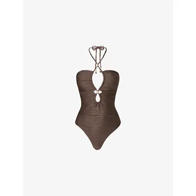 Malina Womens Idalia Bandeau Cut-out Stretch-woven Swimsuit Chocolate