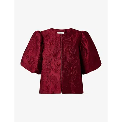 Malina Womens Cleo Pouf-sleeve Satin Blouse Deep Red
