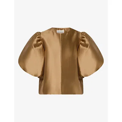 Malina Womens Cleo Puff-sleeve Satin Blouse Camel Xs