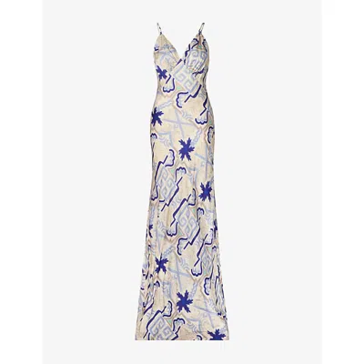 Malina Womens Cornelia Mosaic-print Satin Slip Maxi Dress