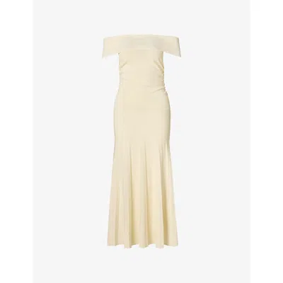 Malina Womens Cream Althena Off-shoulder Knitted Maxi Dress