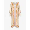 Malina Womens Naya Graphic-print Satin Kaftan Cream Peony In Cream Peony